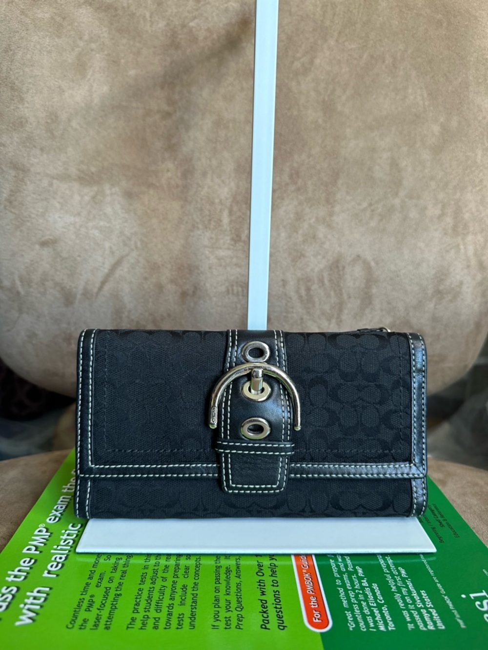 Coach Vintage Soho Signature Jacquard Large Wallet Black Silver Good Condition